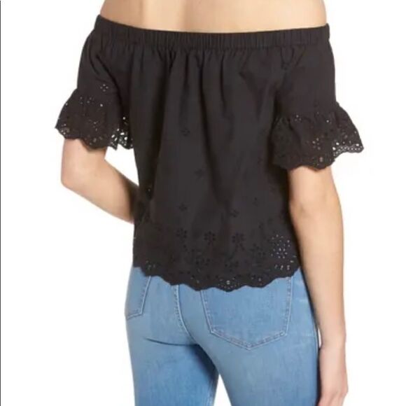 𝅺Madewell Off the Shoulder Eyelet Lace Top Black XXS - Picture 3 of 11
